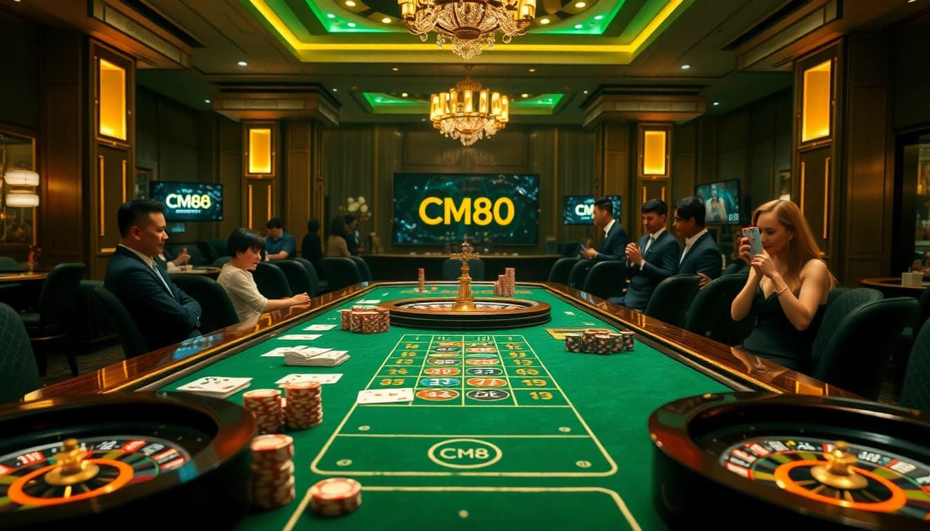 Experience excitement at a CM88 casino table with vibrant poker chips and quality cards.