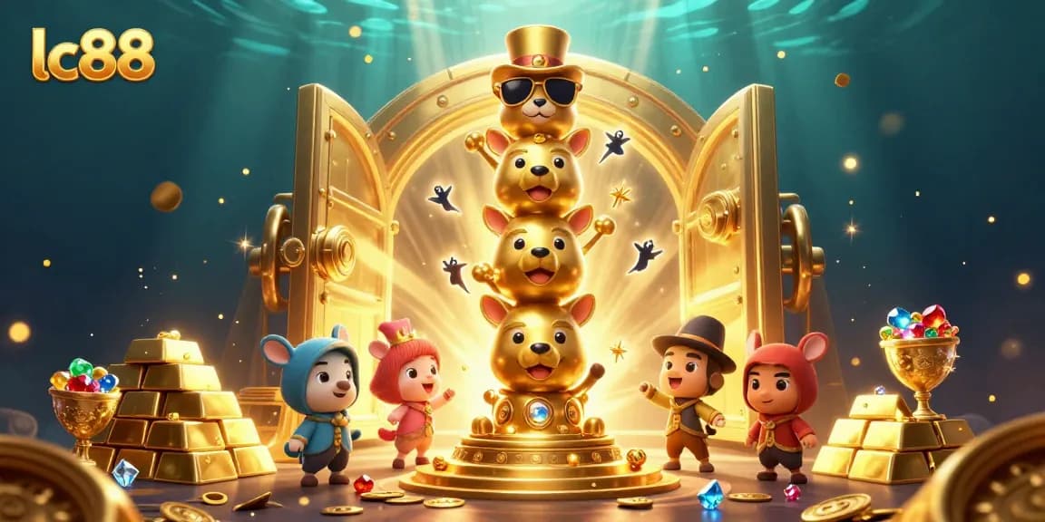 Win big with lc88 in a colorful casino scene featuring whimsical characters and sparkling treasures.