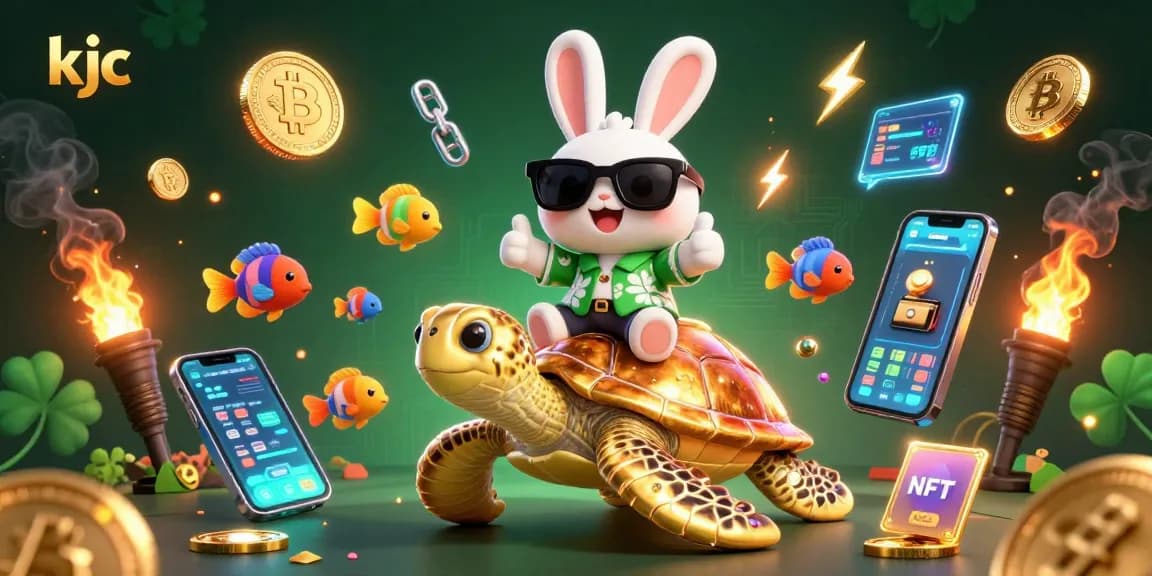 Engage with the exciting world of KJC casino and crypto gaming showcased in a dynamic illustration.
