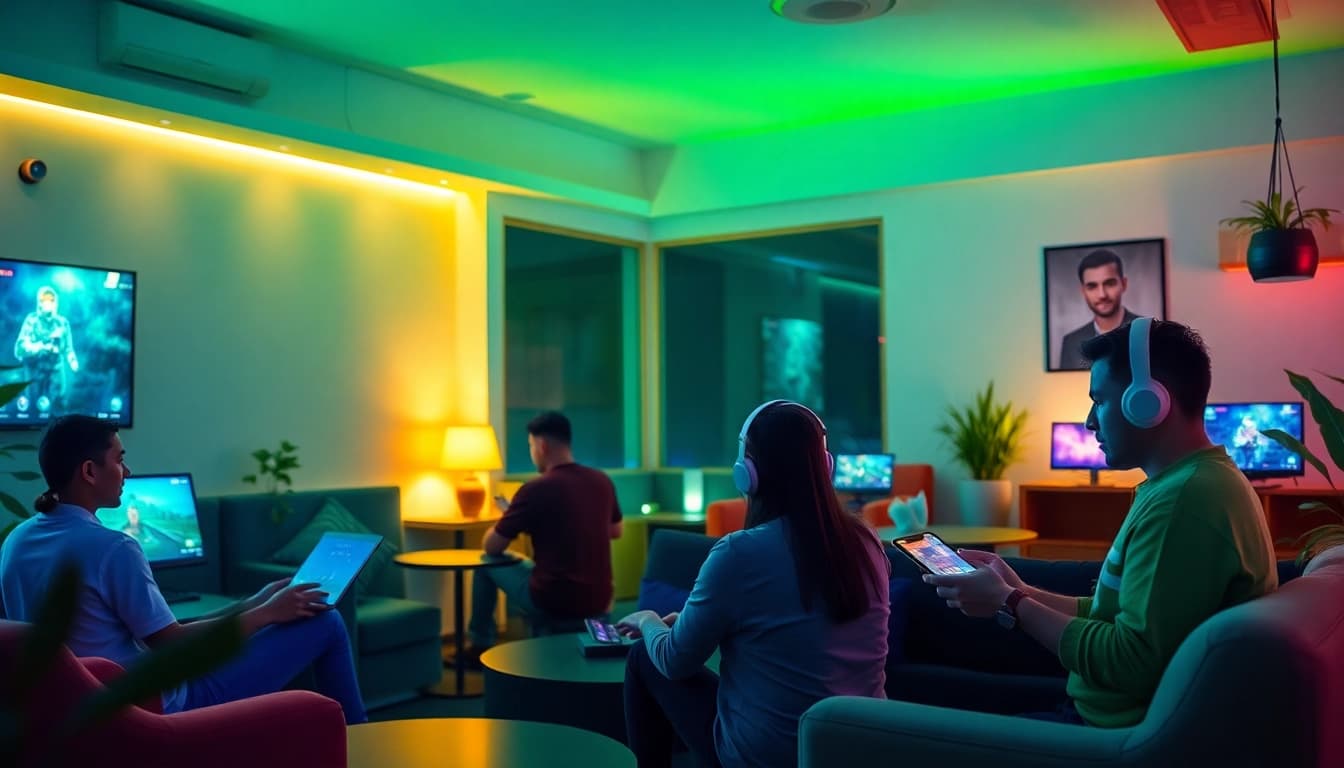 Exciting gameplay experience at 399W with users enjoying casual games and listening to collaborative playlists.