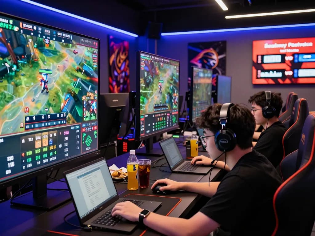 Exciting esports betting atmosphere at an online gaming lounge focused on onbet esport.