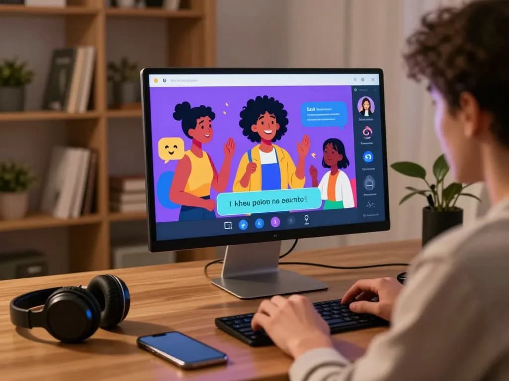 Interactive experience of free ai sex chat on sleek interface with animated characters and cozy room.