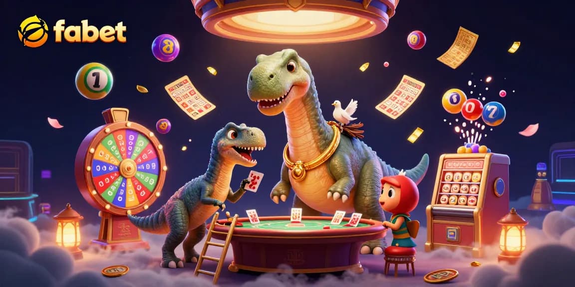 Experience exciting winning moments with fabet in a vibrant, animated casino scene filled with lottery elements.
