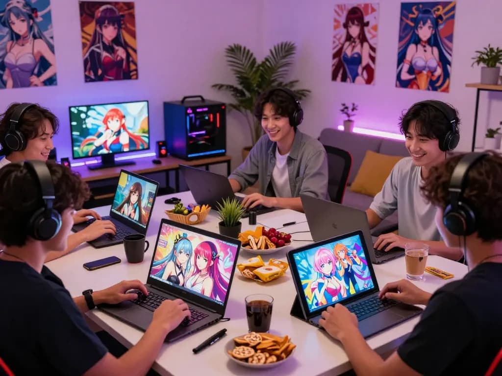 Engaged players exploring exciting hentai games on various devices in cozy gaming setups.