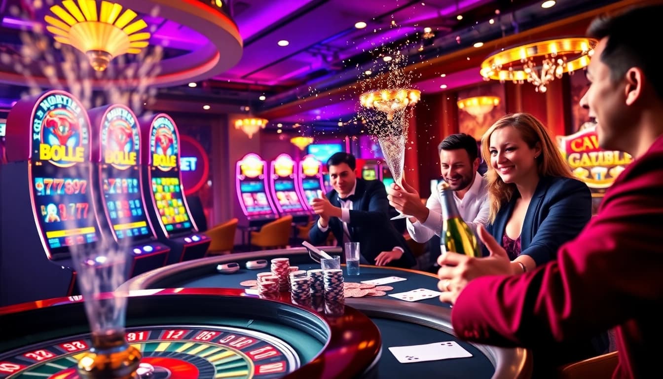 Players enjoying a thrilling poker game at nohu900.in.net casino, showcasing excitement and high-stakes action.
