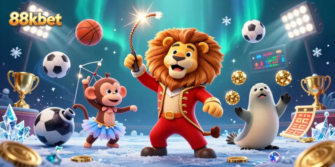 Join the excitement of 88kbet with vibrant characters and dynamic sports elements in a lively 3D casino scene.