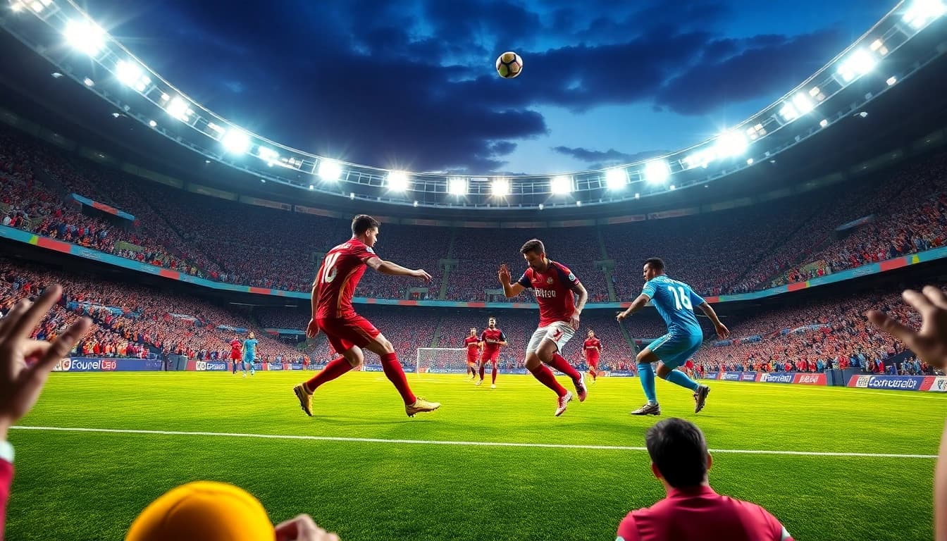 Exciting match scene highlighting kết quả cúp c3 hôm nay in a vibrant stadium filled with cheering fans.