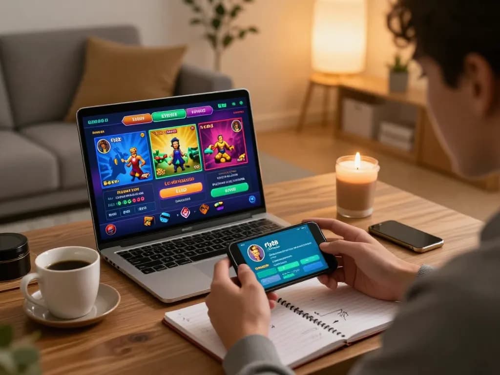 Engaged user playing on Fly88 app in a cozy home setting, focusing on mobile casino gaming.