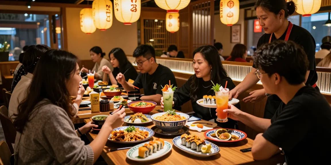 Red 88 restaurant bustling with guests enjoying diverse Asian fusion cuisine in a lively atmosphere.