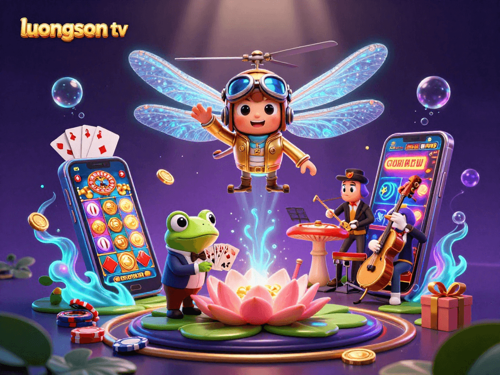 Experience thrilling gaming action with luongson tv at a vibrant lily pad casino ambiance.