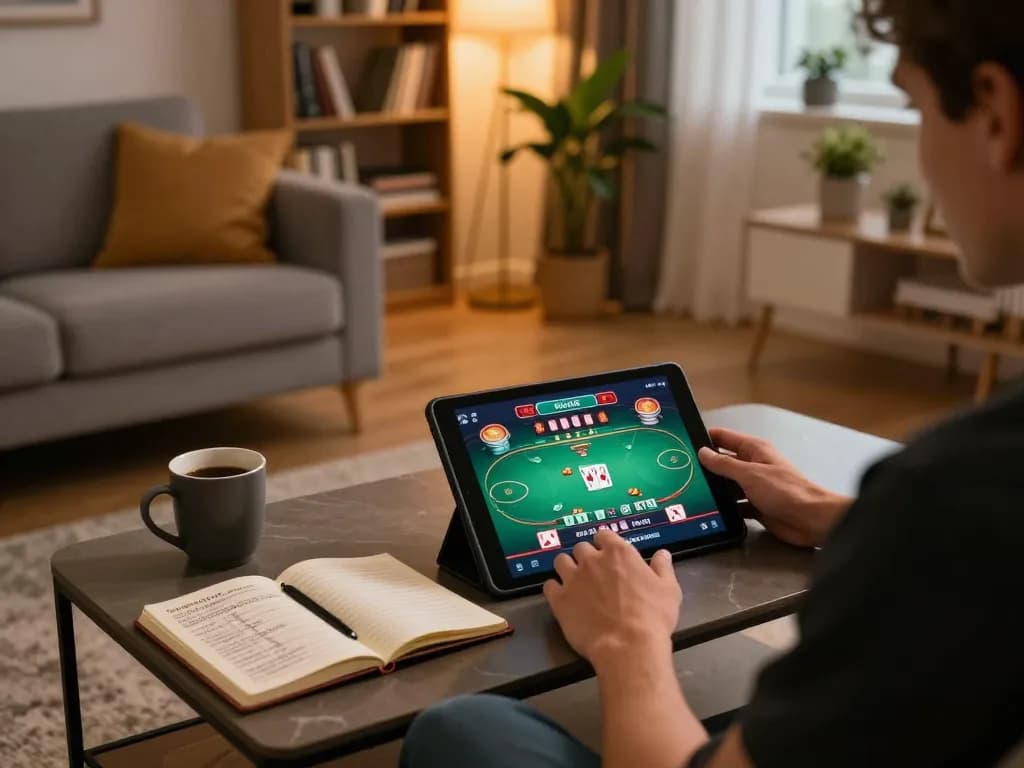 Engaging online gambling session at home with dn88 tablet poker game on screen