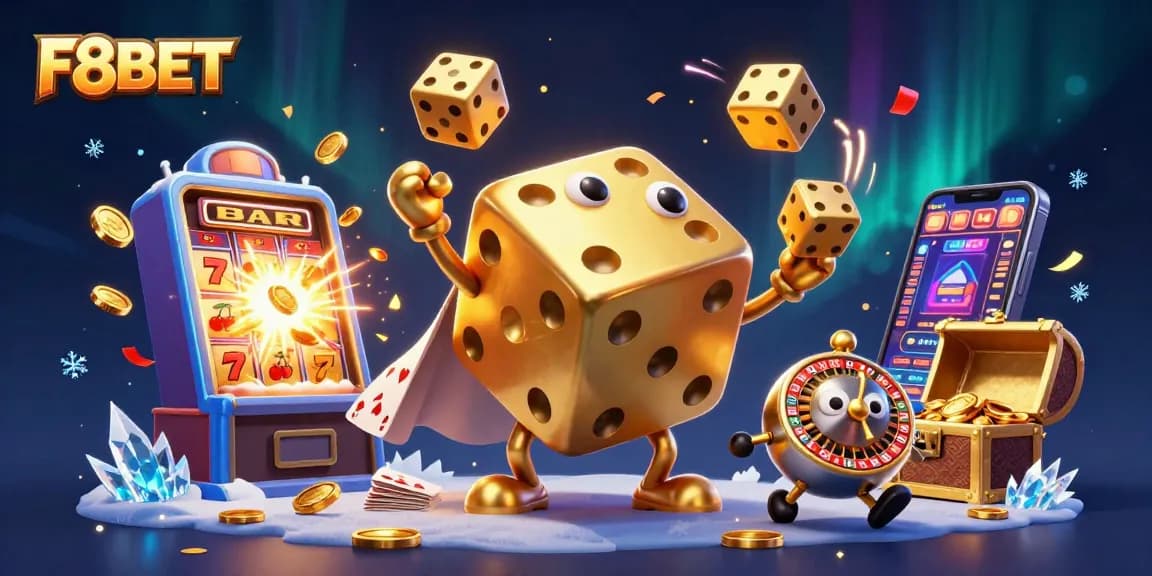 Experience thrilling gaming adventures with F8BET's vibrant golden dice golem and jackpot excitement!