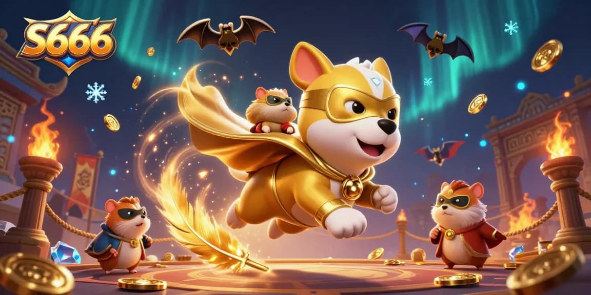 Experience exciting wins at S666 with a superhero dog flying through a casino-themed arena.