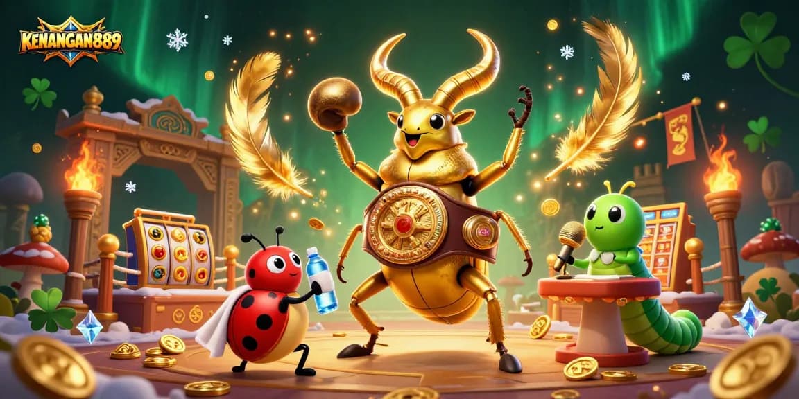 Experience exciting wins at KENANGAN889 with the vibrant slot game scene featuring giant characters and jackpots.