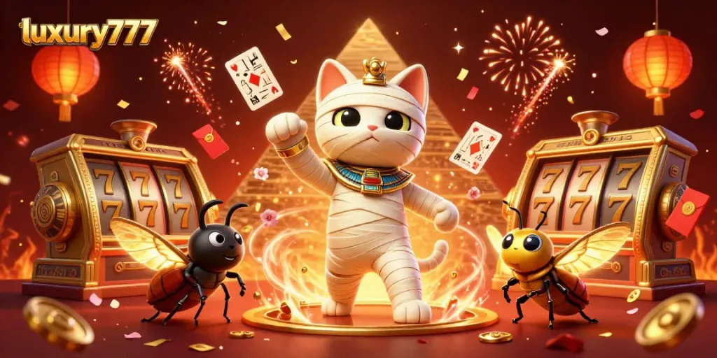 Experience the excitement of luxury777 slots in a vibrant casino scene with rich colors and dynamic elements.