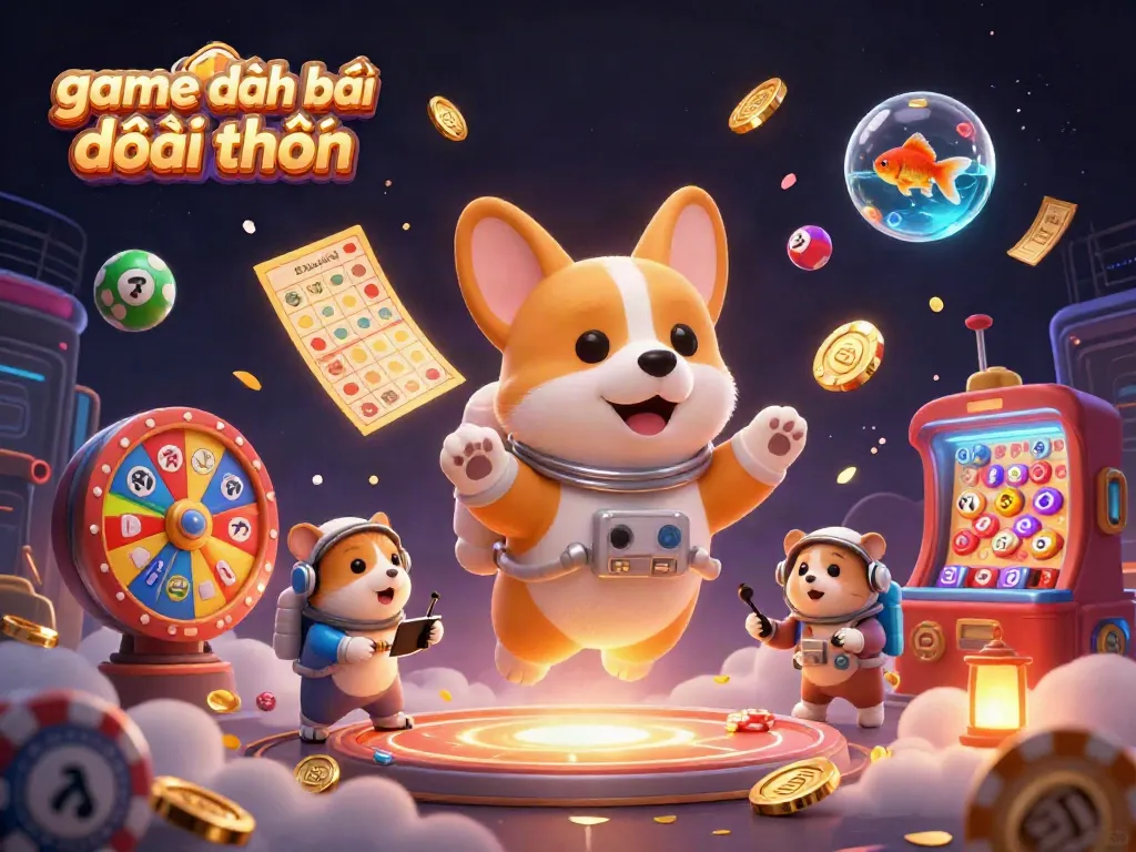 Experience thrilling game đánh bài đổi thưởng in a dynamic space casino scene with floating characters and vibrant elements.