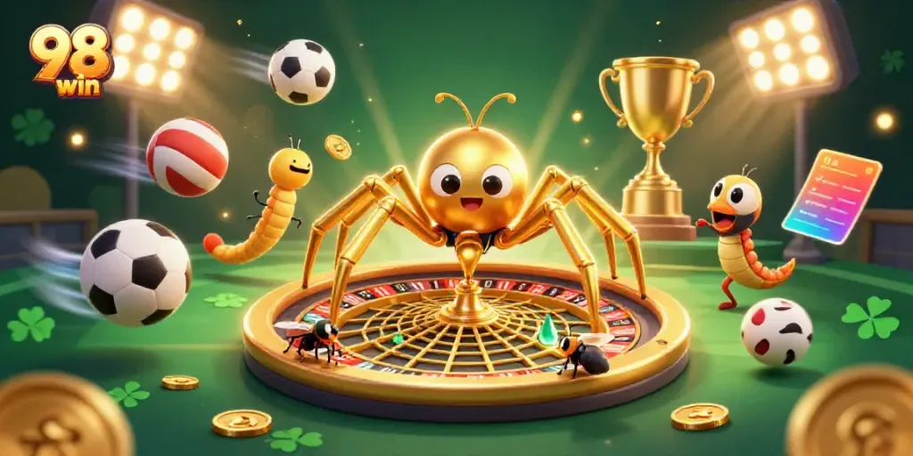 Spin the roulette wheel with 98 win as the golden spider and centipede croupier animate the scene.