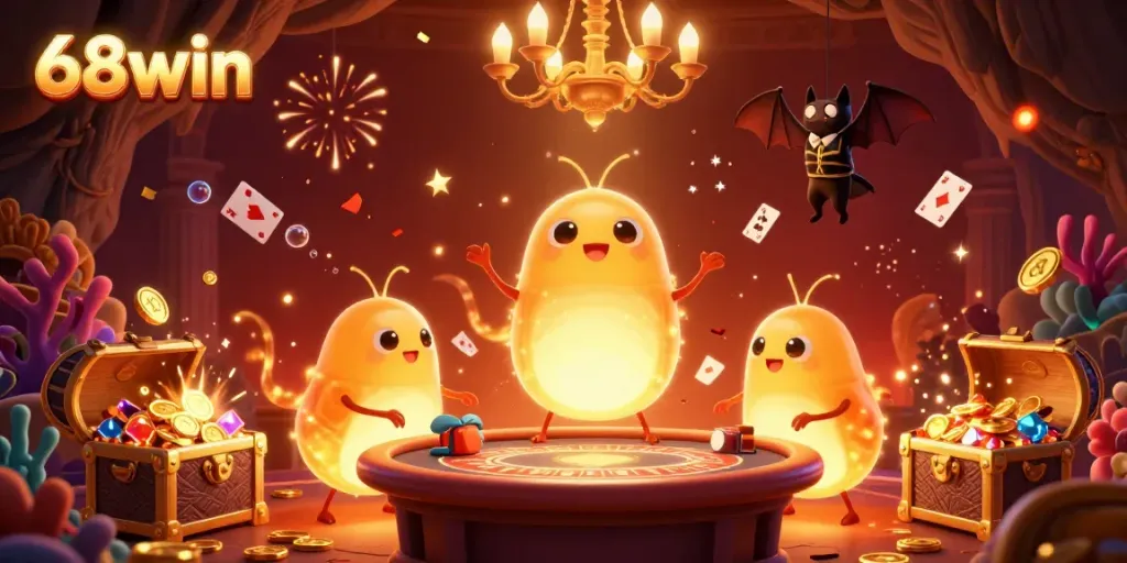 Experience the excitement of 68win with glowworms lighting up a vibrant cave casino.