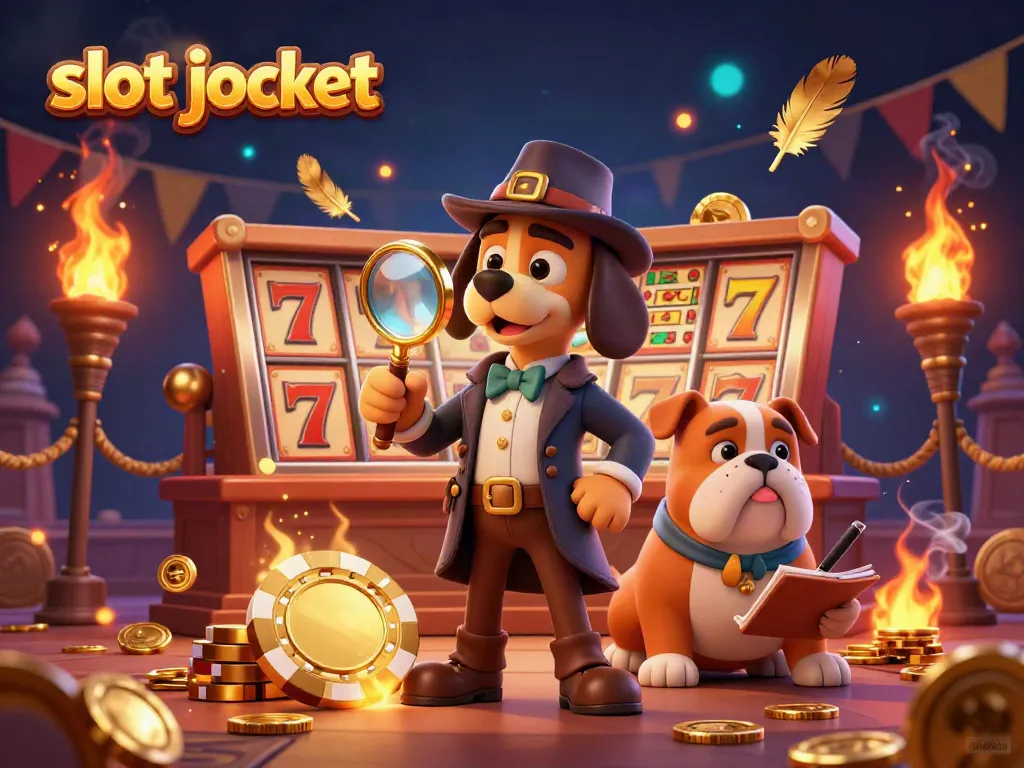 Engaging scene of a detective dog exploring a slot jackpot theme with vibrant colors.