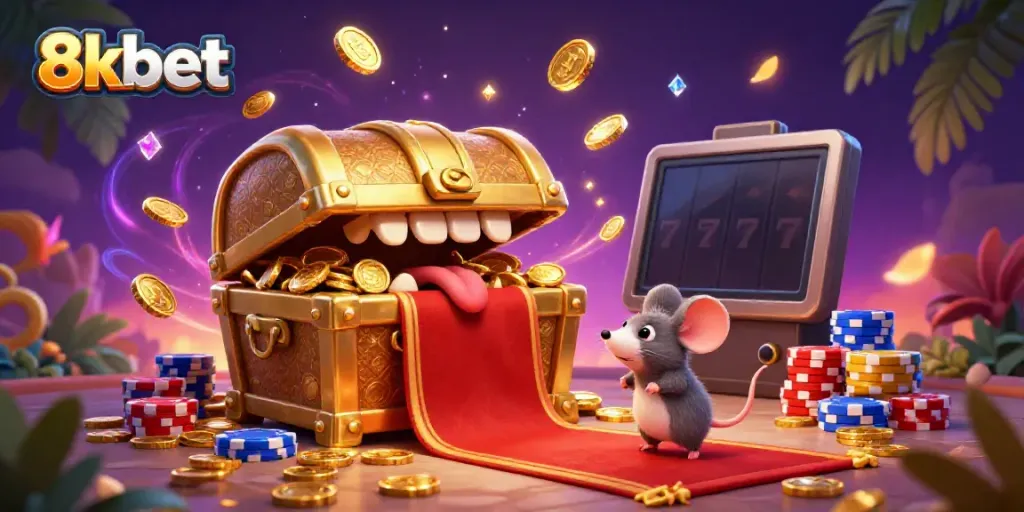 Experience the thrill of 8xbet with dynamic casino treasures and luck-filled gaming elements in this vibrant scene.