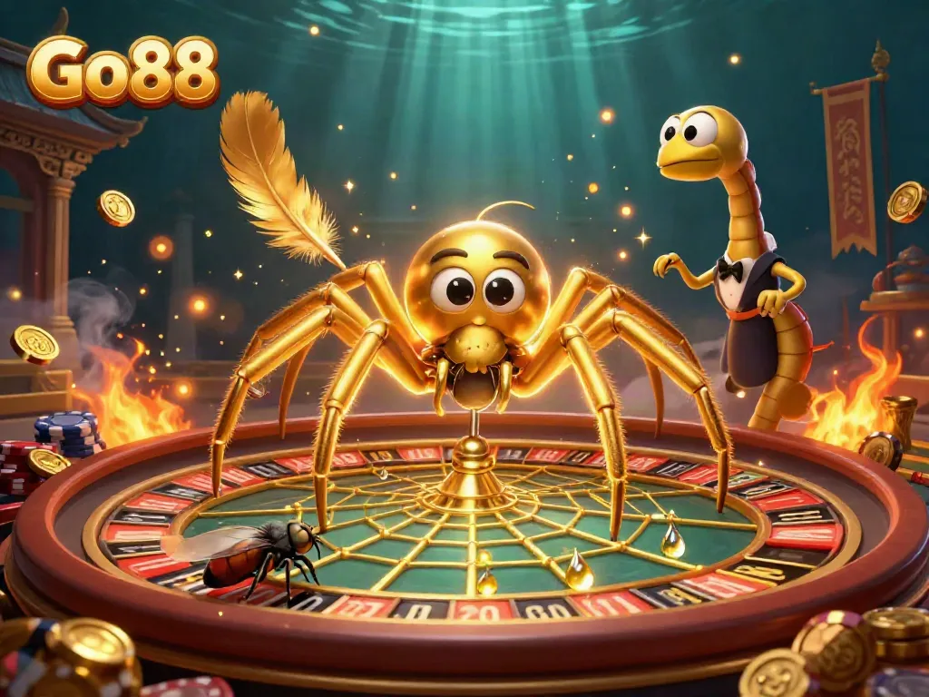 Experience the Go 88 thrill with a 3D spider croupier and vibrant casino elements.