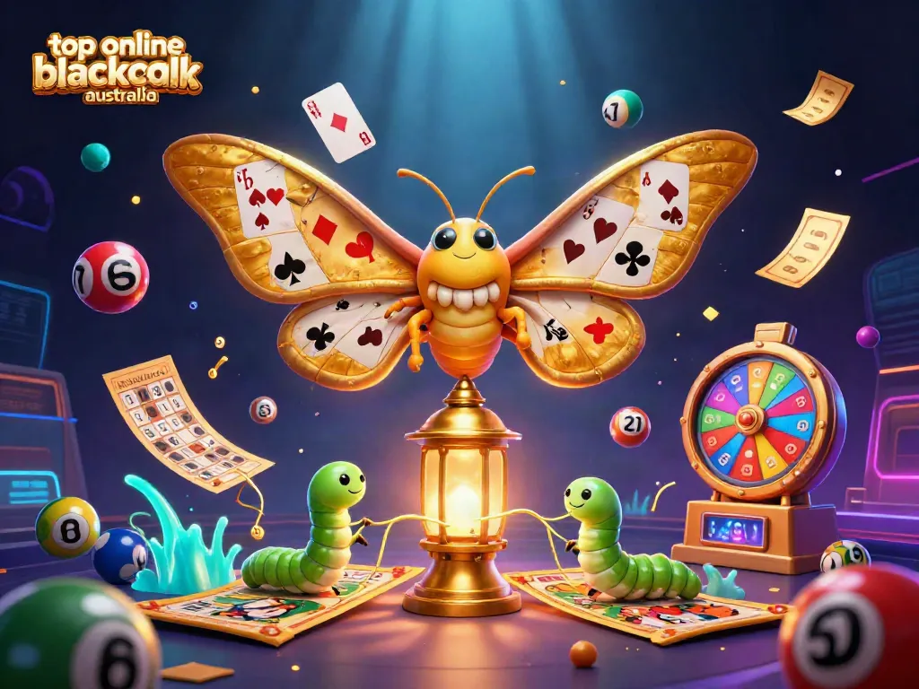 Engage with top online blackjack australia through this vibrant 3D casino-themed illustration featuring an atlas moth.