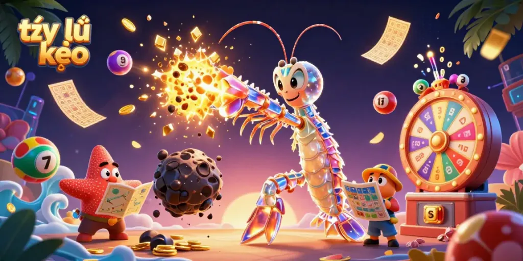 Engaging illustration of tỷ lệ kèo showcasing a samurai mantis shrimp and starfish amidst a vibrant casino atmosphere.