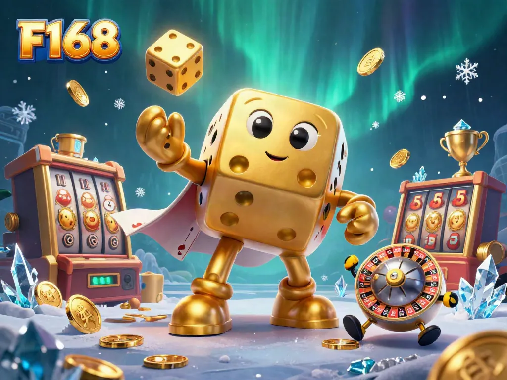 Experience the vibrant excitement of F168's online casino with dynamic characters and games in an enchanting scene.