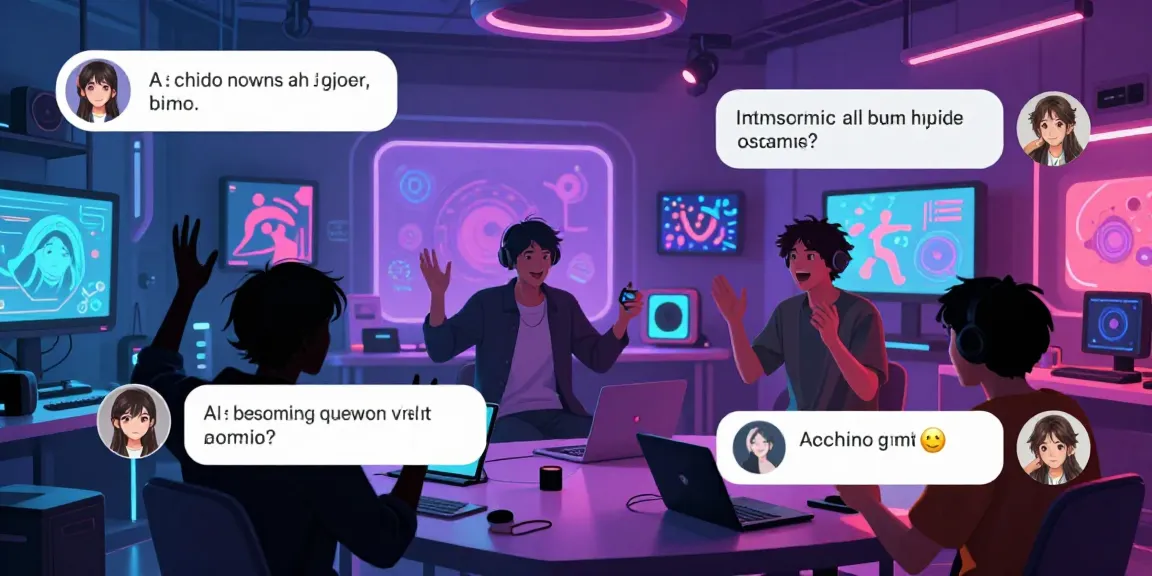 AI ecchi chat scene showcasing vibrant character interactions and digital technology.