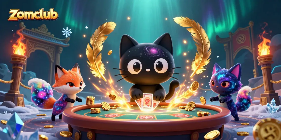 Zomclub players enjoy a vibrant cosmic casino experience with golden chips and colorful game elements.