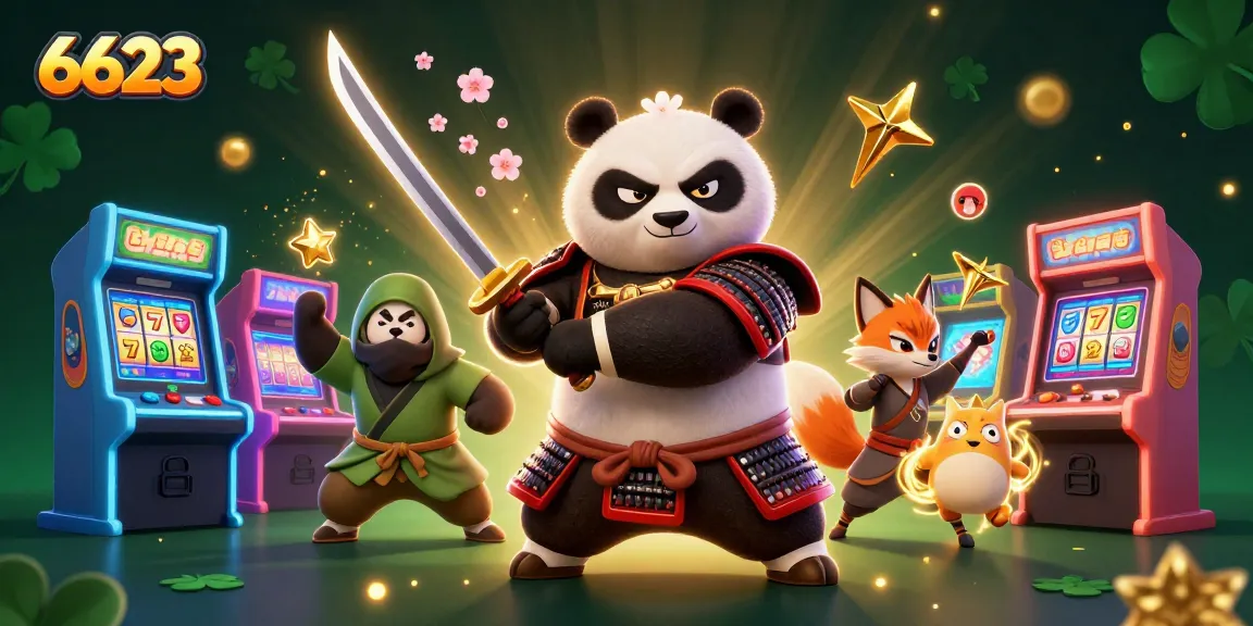 Engage with 6623's captivating gaming scene featuring samurai panda and ninja fox.