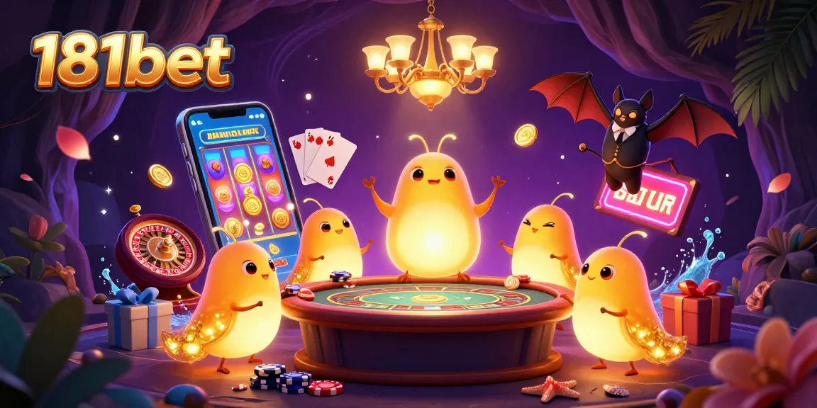 Experience vibrant gaming fun with 181bet's animated casino scene featuring glowing characters and lively slot games.