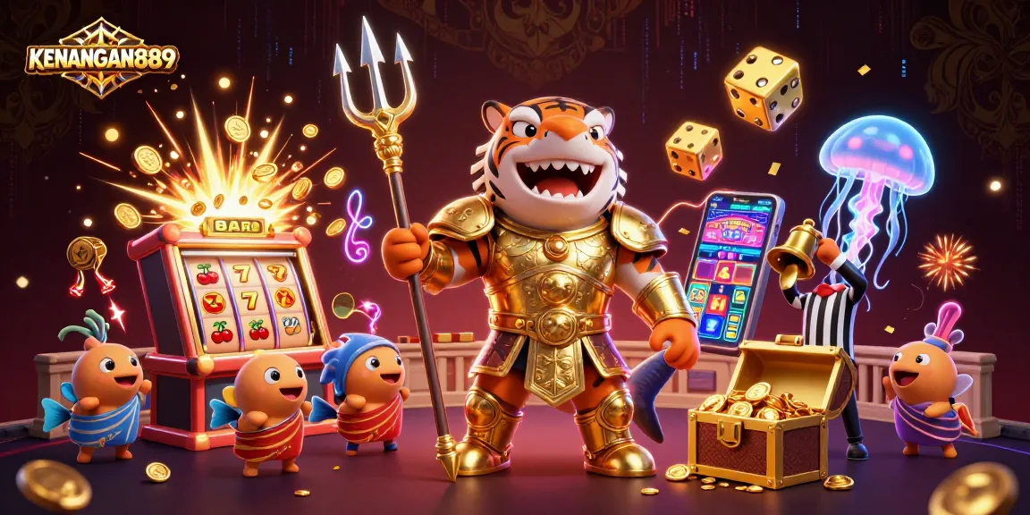 Experience the thrill with KENANGAN889's slot machine featuring a shark in gladiator armor and bursting jackpots.