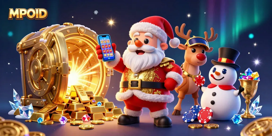 MPOID offers an immersive gaming experience with festive 3D characters showcasing slots and treasures.