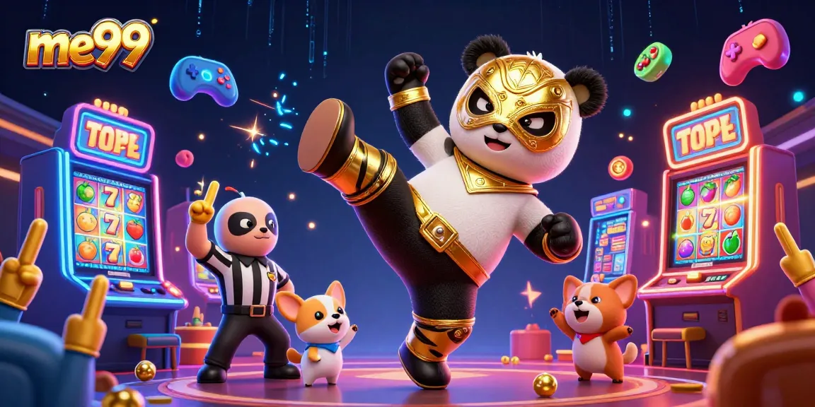 Experience the thrill of me99 with a vibrant illustration of exciting casino elements and animated characters.