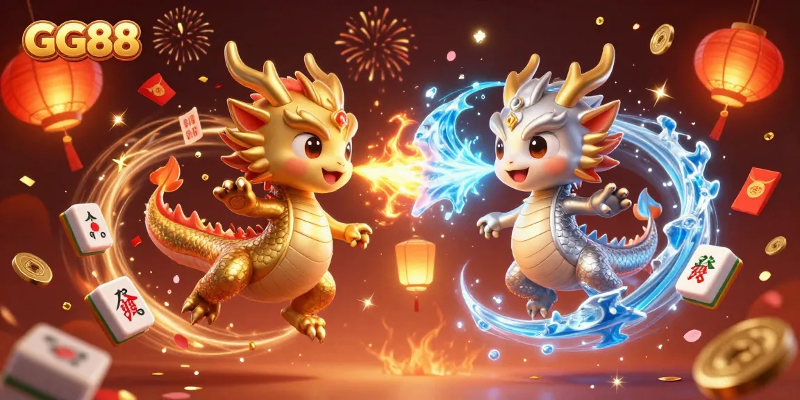 Experience the excitement of GG88 casino with dynamic dragon imagery and festive elements.