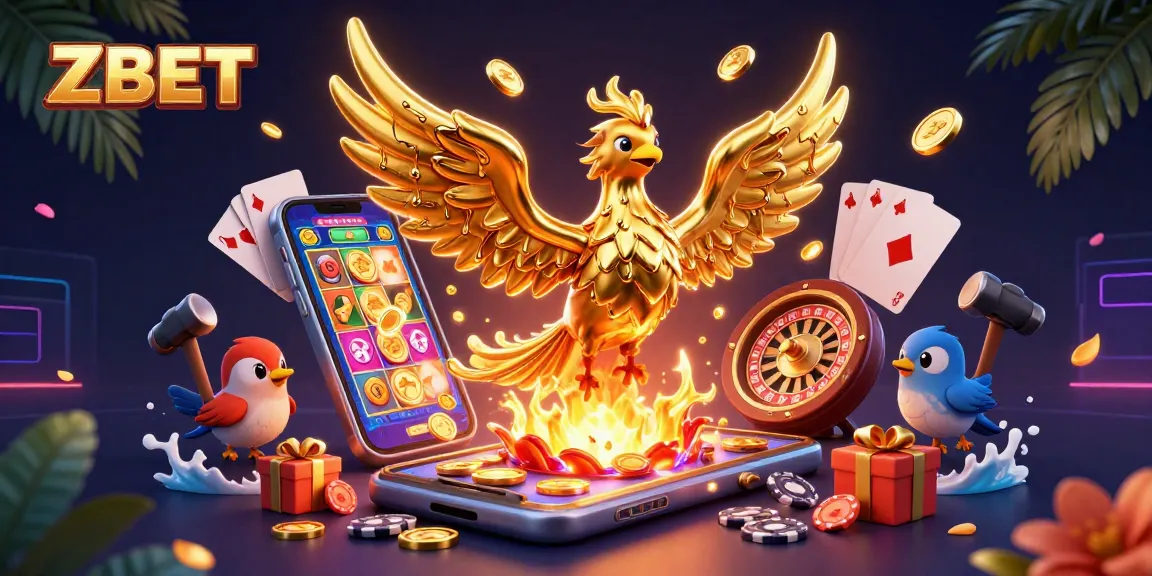 ZBET engages players with a 3D phoenix and slot game elements for thrilling casino action.