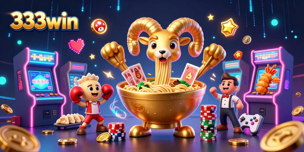 Experience thrilling wins with 333win at this cartoonish casino illustration featuring vibrant game elements.