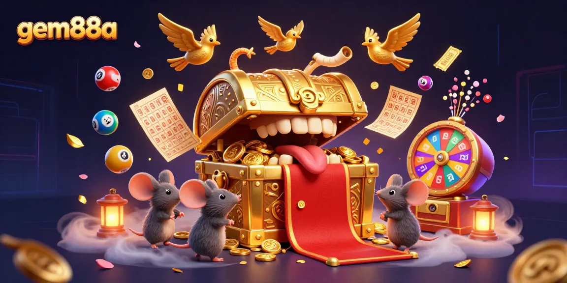 Win big with gem88a in this vibrant 3D lottery scene filled with colorful excitement.