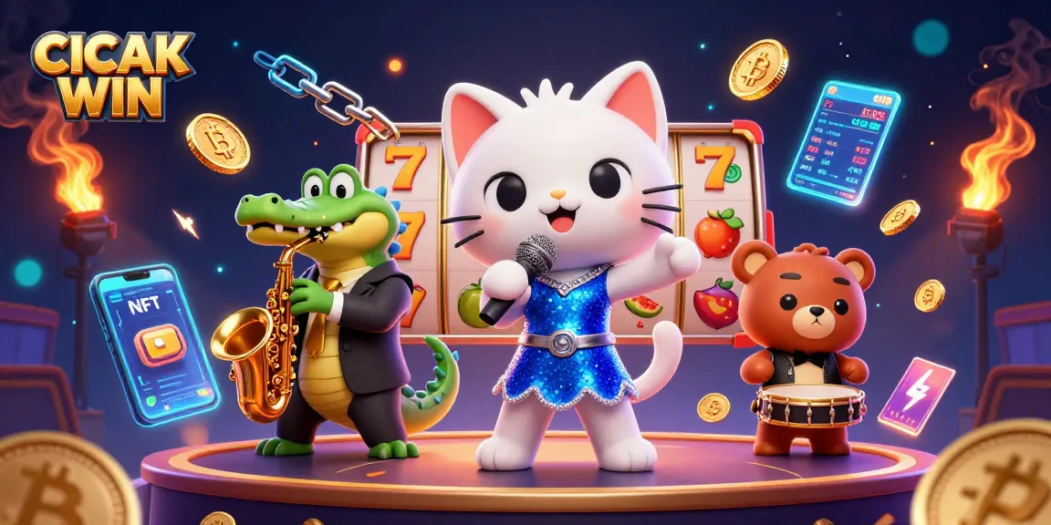 CICAK WIN celebrates casino gaming with vibrant cartoon characters in an exciting slots scene.