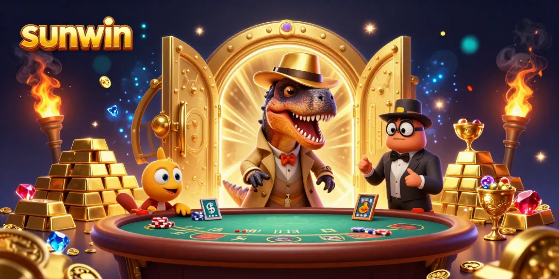 Experience thrilling blackjack encounters at sunwin with our vibrant 3D casino scene featuring animated characters and sparkling treasures.