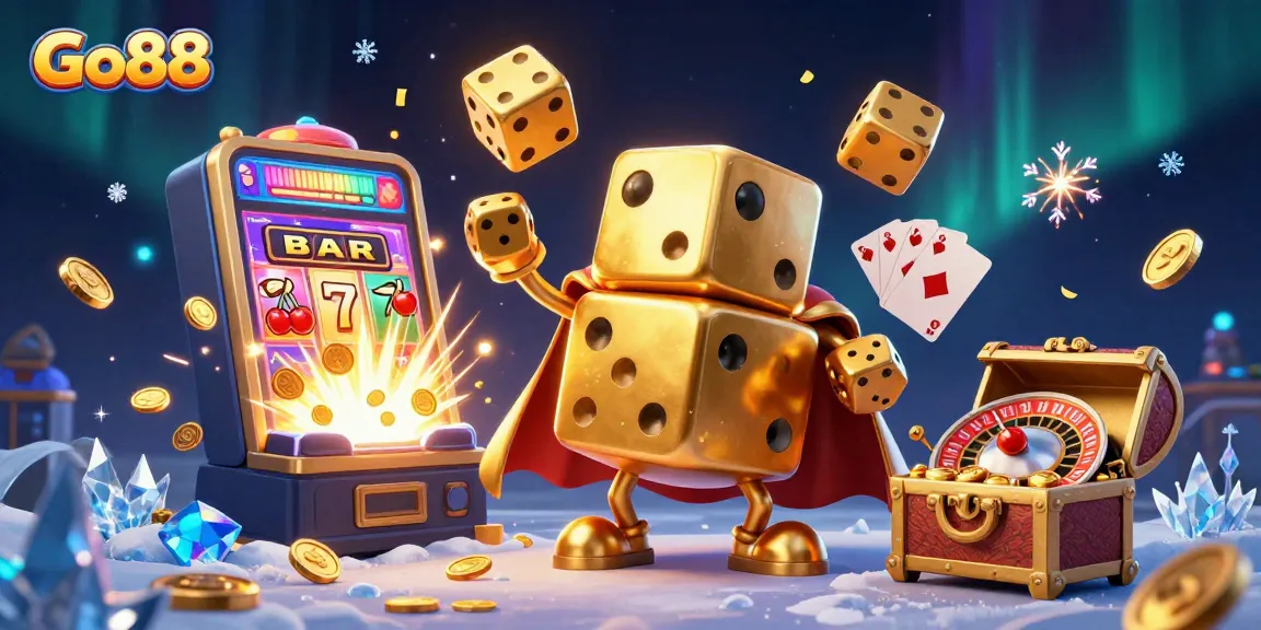 Experience the excitement of Go88 with vibrant golden dice jugglers and a jackpot explosion scene.