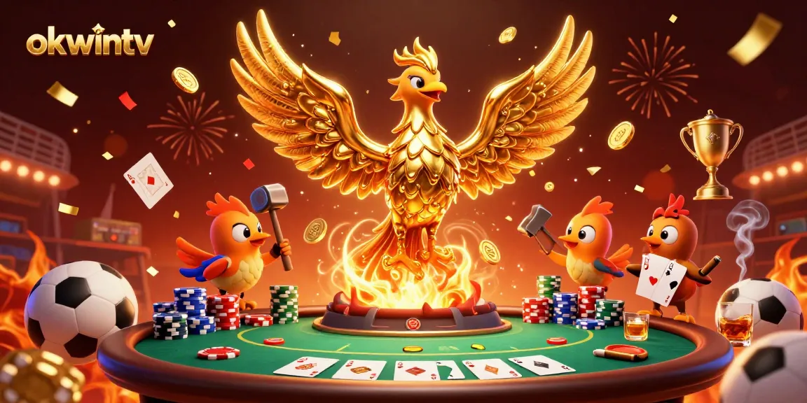 Experience sports betting excitement on okwintv with immersive visuals of golden phoenix and gaming elements.