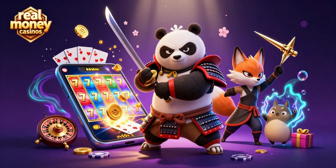 Explore engaging features of real money casinos with samurai panda and ninja fox.