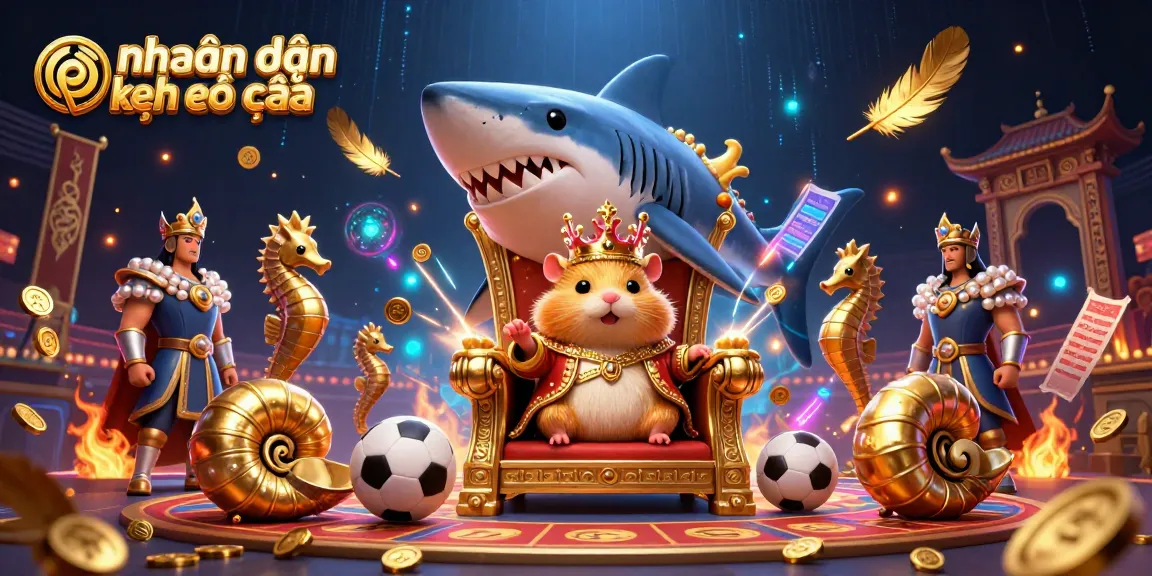 Engage with nhận định kèo nhà cái through a dynamic sports betting illustration featuring a golden hamster king, royal seahorse guards, and vibrant betting elements.