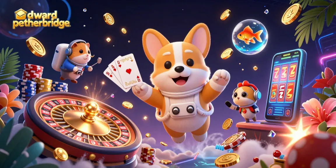 Join the excitement at edwardpetherbridge's casino illustration showcasing a playful astronaut corgi in zero gravity with dazzling coins and games.