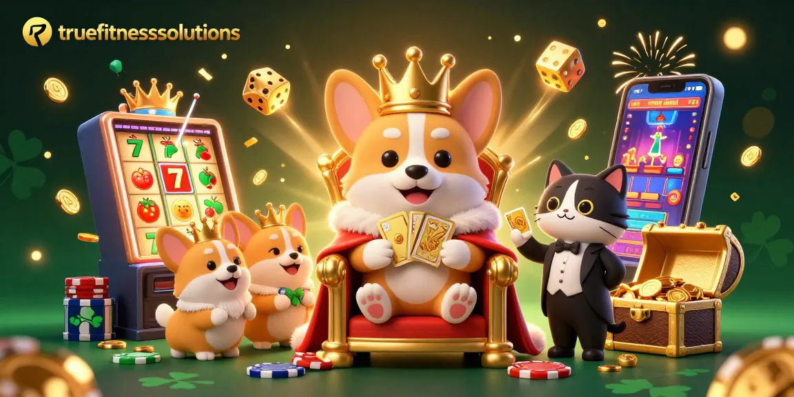 Experience truefitnesssolutions with vibrant casino fun featuring a royal corgi and exciting slots.
