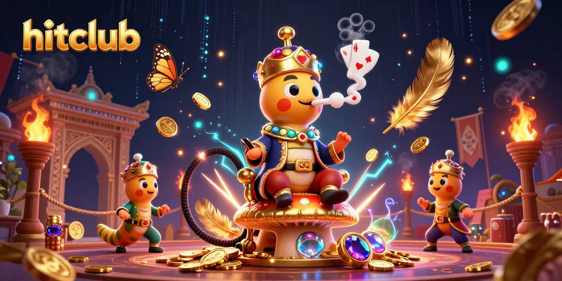 Experience thrilling jackpot action at hitclub, featuring a vibrant 3D illustration with poker symbols and gold.