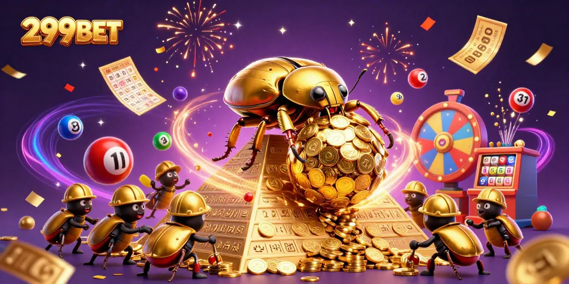 Join the excitement at 299BET with a vibrant lottery-themed scene featuring colorful balls and golden rewards.