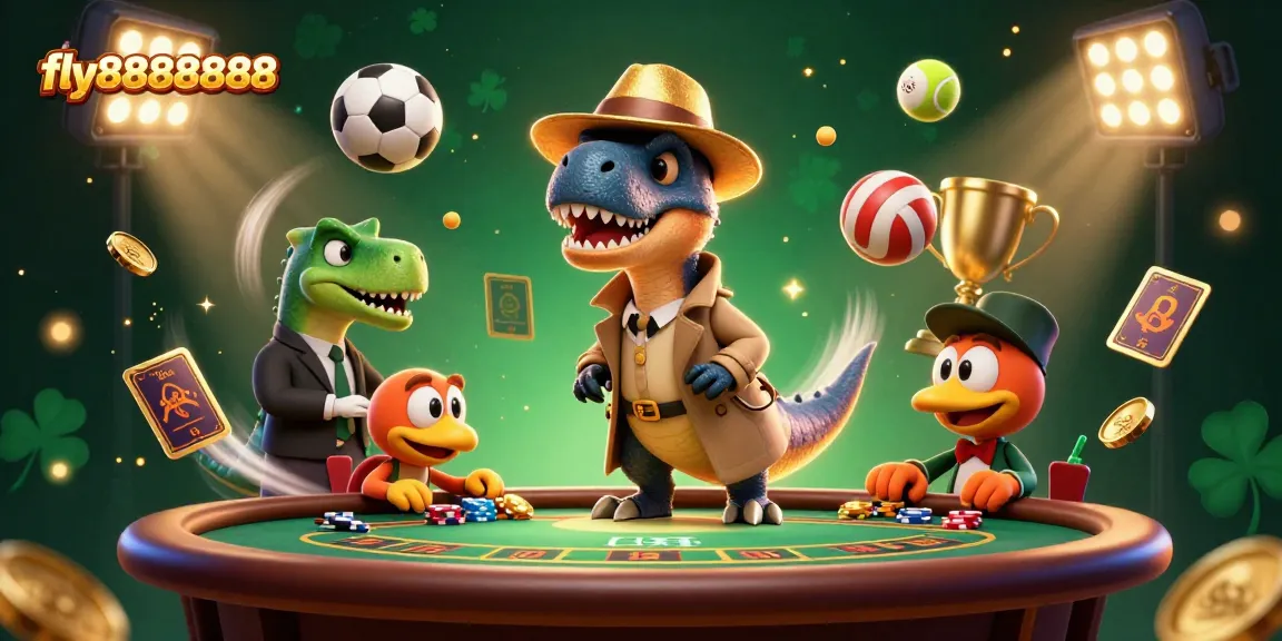 Engaging scene with fly88888888's velociraptor card counter at a blackjack table amidst flying betting elements.